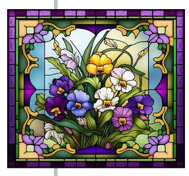 Pansies Stained Glass Full Color Skinny Tumbler Wrap